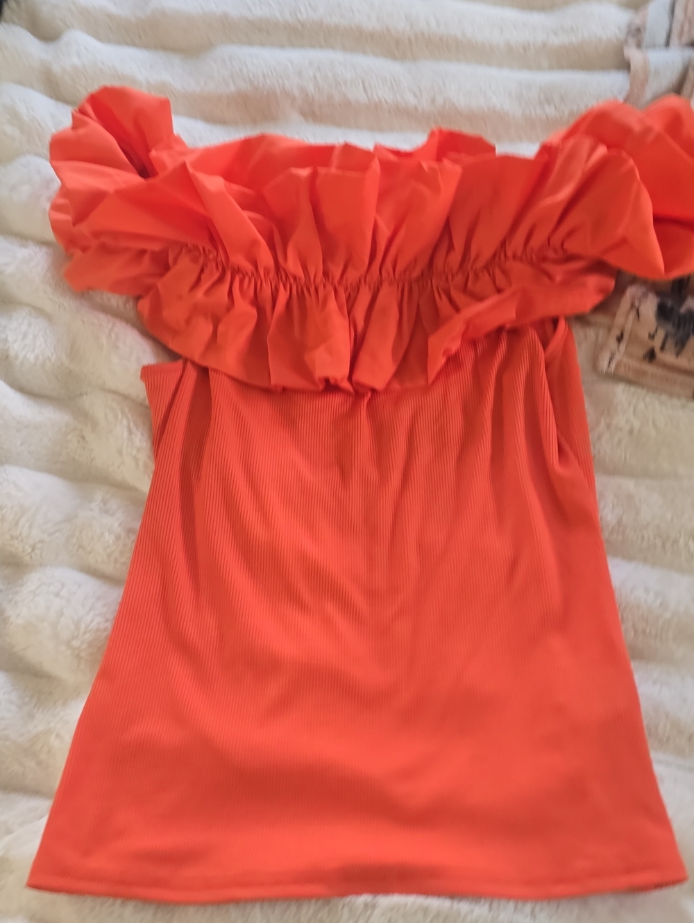 SHEIN Off-Shoulder Ruffle Tunic in Coral Orange